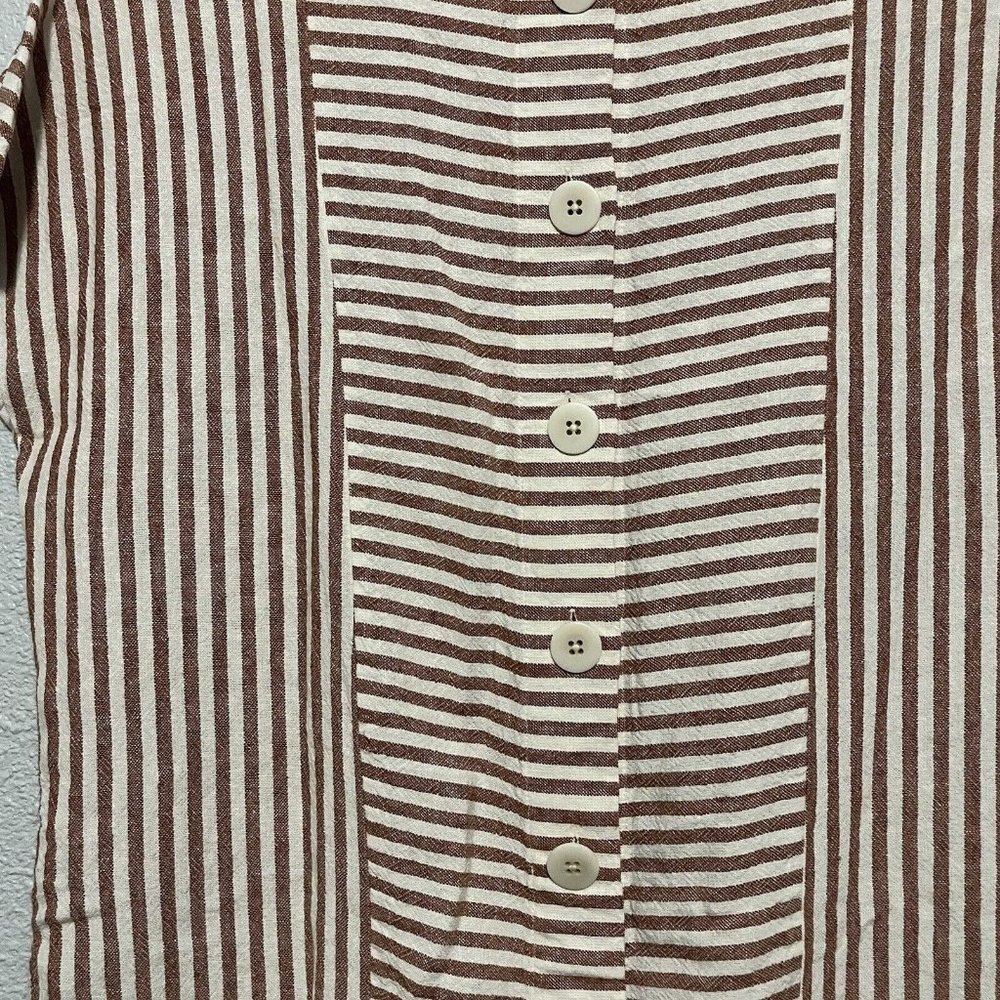 Madewell S Red White Stripe Play Button Back Linen Blend Shift Mini Dress G5305 - Picture 8 of 11